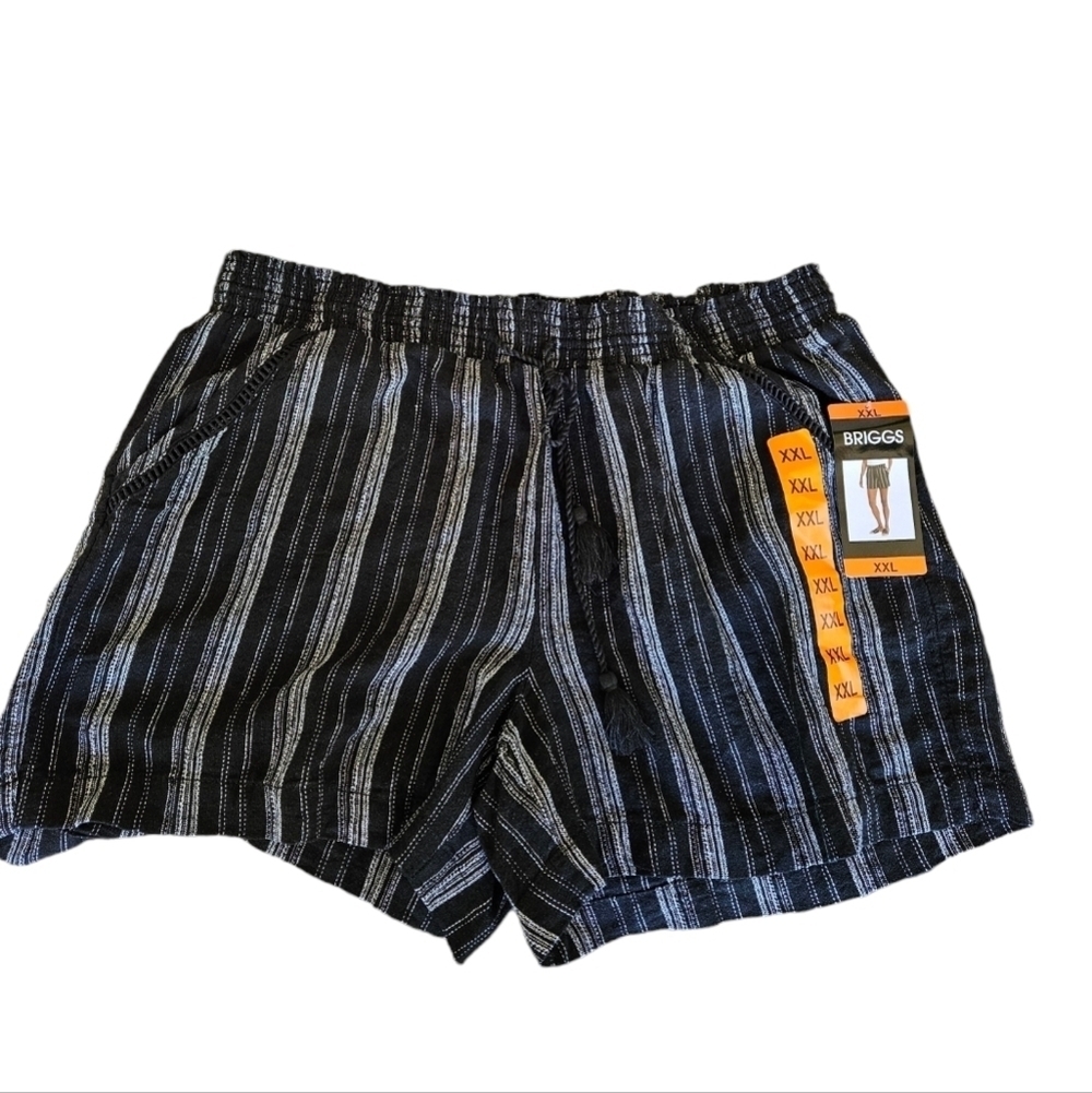 Briggs Black Stripe Linen Womens Pull On Shorts NEW